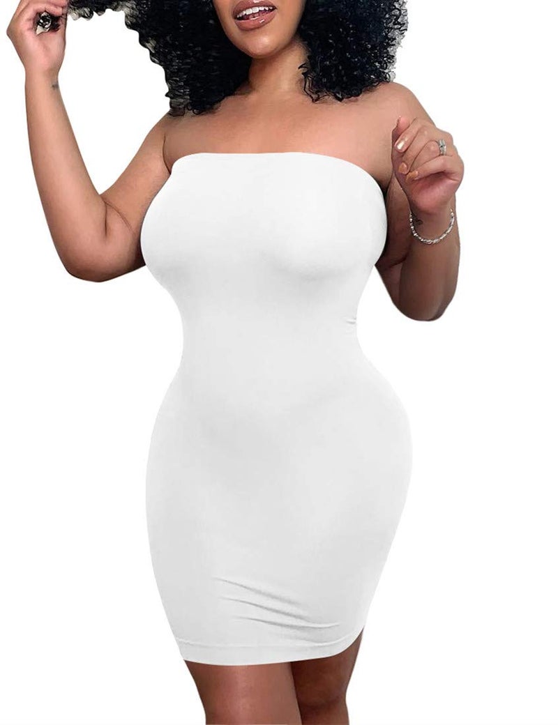 Mokoru Women's Casual Basic Bodycon Tube Top Sexy Strapless Club Party Mini Dress, Small, White - Image 1